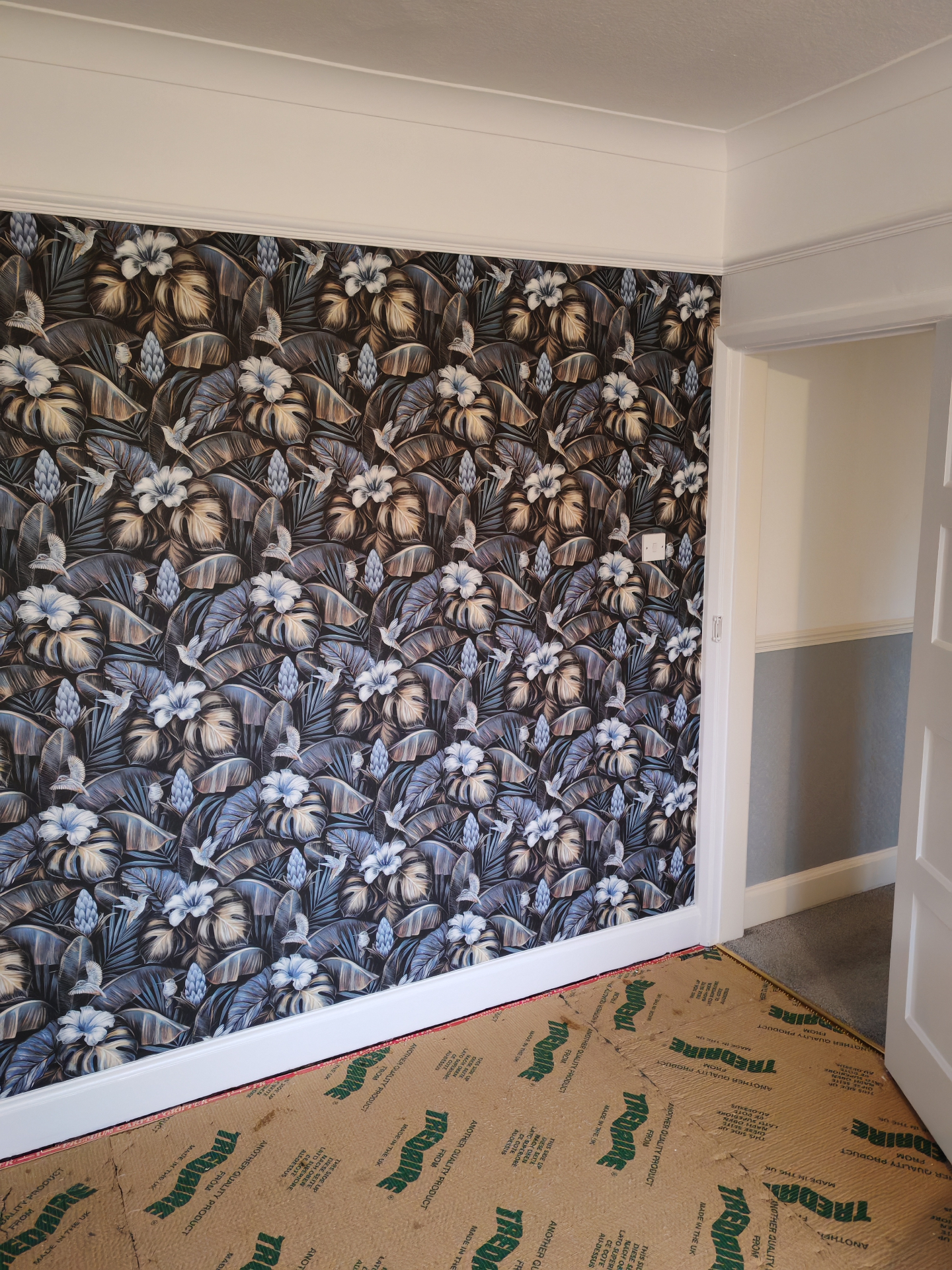 Completed feature wall — angled view showing finish quality