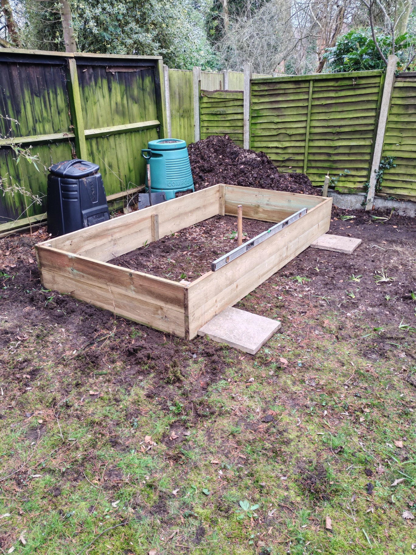 First raised bed frame built on cleared ground