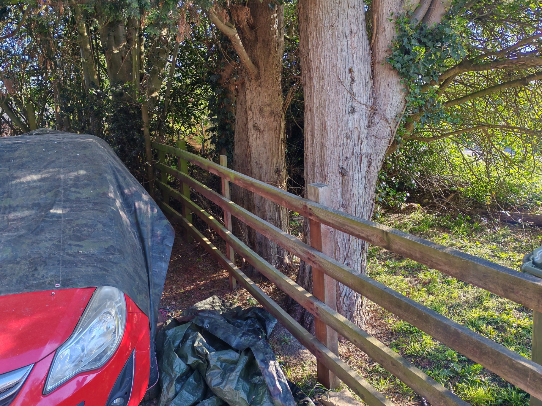 New post-and-rail fence going in alongside cleared boundary